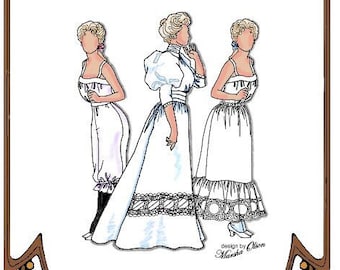 16" BRIDGERTON "Lady In Time" pattern Camisole, Pantalets, Petticoat, Blouse, Skirt - Style 39 G (Gene & 8 others included)