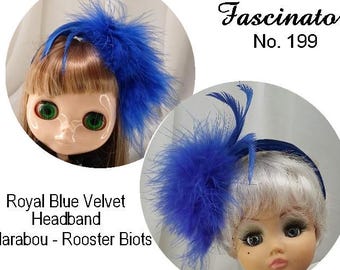 Doll Hat # 199 - Blythe or Cissy - Royal Blue Velvet Fascinator