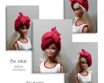 Barbie Hat - "Falling for You" red felt accessory hat with a wired brim.
