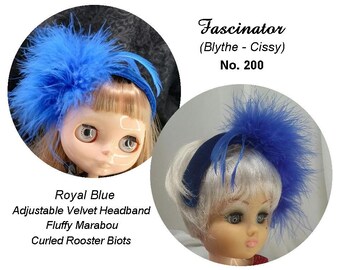 Doll Hat # 200 - Blythe or Cissy - Royal Blue Velvet Fascinator