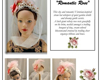 3227 "Romantic Rose" Bridgerton Straw Base Hat for fashion Dolls