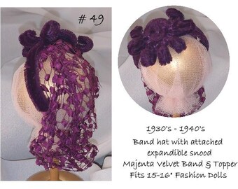 Doll Hat - Majenta Velvet molded half hat 49