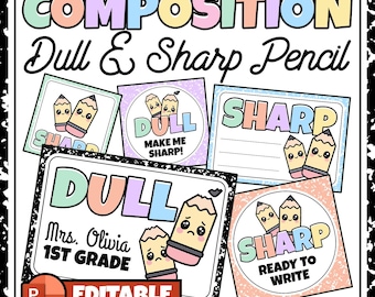 Classroom Pencil Labels: Sharp & Dull, Editable (Printable Digital Downloads)
