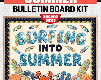 End of Year Door Bulletin Board Ideas - Surfing Into Summer Classroom Kit