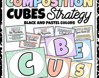CUBES Math Strategy Posters & Bookmark: Pastel Composition Notebook Style (Printable Digital Download)