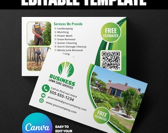 Professional Lawn Care Business Card | Editable Canva Template for Small Businesses