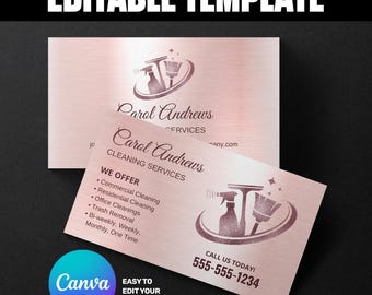 Modello di biglietto da visita per servizi di pulizia – Design Canva modificabile per aziende di servizi di pulizia, portineria e pulizie domestiche