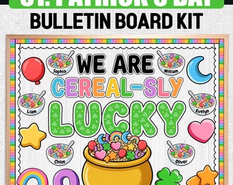We Are Cerealsly Lucky - Lucky Charms Bulletin Board, St Patricks Day Door Decor