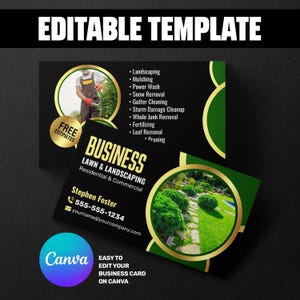 Elegant Lawn Mowing Business Card Template | Canva Editable Landscaping Card for Professionals