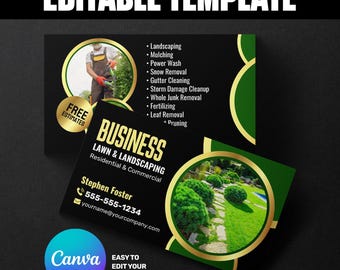 Modello elegante per biglietto da visita per tosaerba / Biglietto da visita modificabile Canva per professionisti