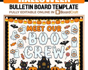 Halloween Bulletin Board, Halloween Door Decor Meet Our Boo Crew Editable Kit