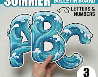 Summer Bulletin Board Letters and Numbers Waves Printable Classroom Decor