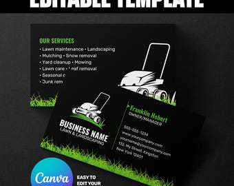 Modello di biglietto da visita moderno per la cura del prato e del paesaggio / Design Canva modificabile