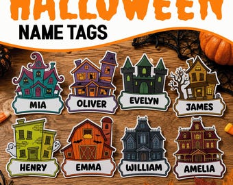 Editable Name Tag Template, Halloween Bulletin Board Haunted House Name Tags