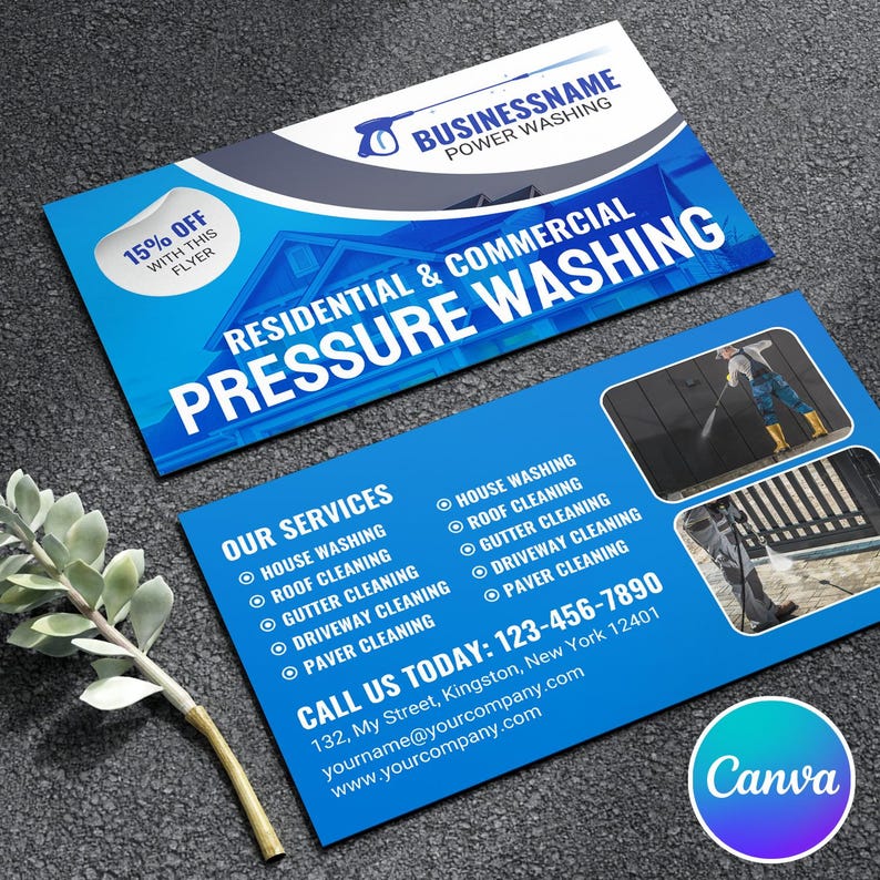 Pressure Washing Business Card Template Editable Canva Design