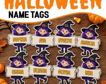 Editable Name Tag Template, Halloween Bulletin Board Witch Desk Name Tags