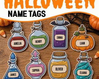 Editable Name Tag Template, Halloween Bulletin Board Potion Bottle Name Tags