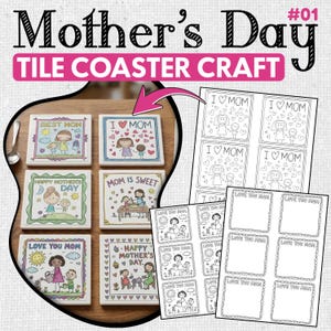 Mother's Day Tile Coaster Craft: Coloring Templates (Digital Download)