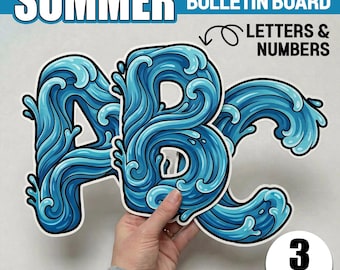 Summer Bulletin Board Letters and Numbers Waves Ocean Classroom Decorations