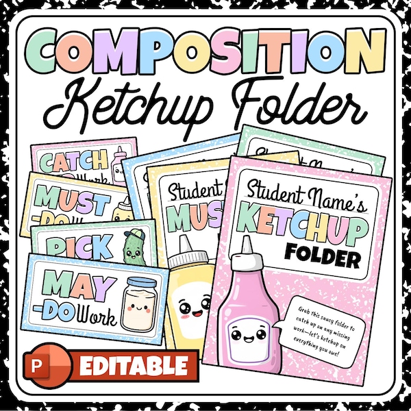 Editable Ketchup Folder Covers: Classroom Management Printables (PDF & PPTX Files)
