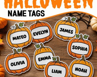 Editable Name Tag Template, Halloween Bulletin Board Pumpkin Name Tags Set