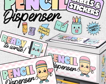 Pencil Dispenser Labels: Kawaii Classroom Decor Stickers (PDF Download)