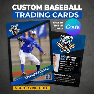 Plantilla de tarjeta coleccionable de béisbol personalizada • Diseño editable en Canva (doble cara)