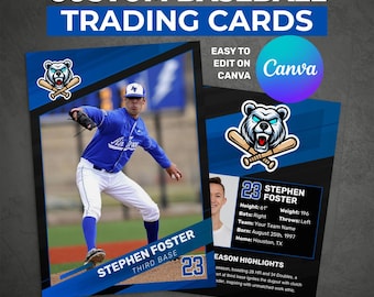 Custom Baseball Trading Card Template • Editable Canva Design (Double-Sided)