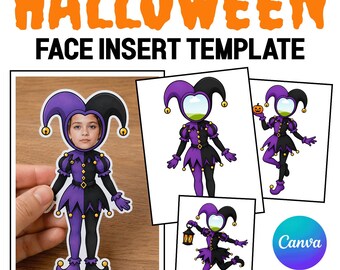 Face Template Halloween Craft, Female Jester Photo Insert Classroom Activity