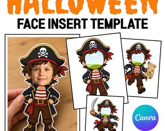 Face Template Halloween Craft, Pirate Student Photo Insert Classroom Activity