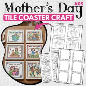 Manualidad de posavasos de azulejos para el Día de la Madre: Páginas para colorear (Descarga digital)