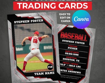 Plantilla editable para tarjetas coleccionables de béisbol: Diseño de Canva (Descarga digital)