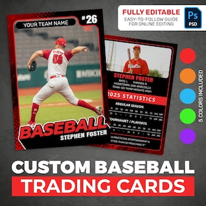 Modello PSD personalizzabile per carte da gioco da baseball – Carta sportiva modificabile fronte e retro – Regalo per bambini, 5 colori, stampabile a squadre