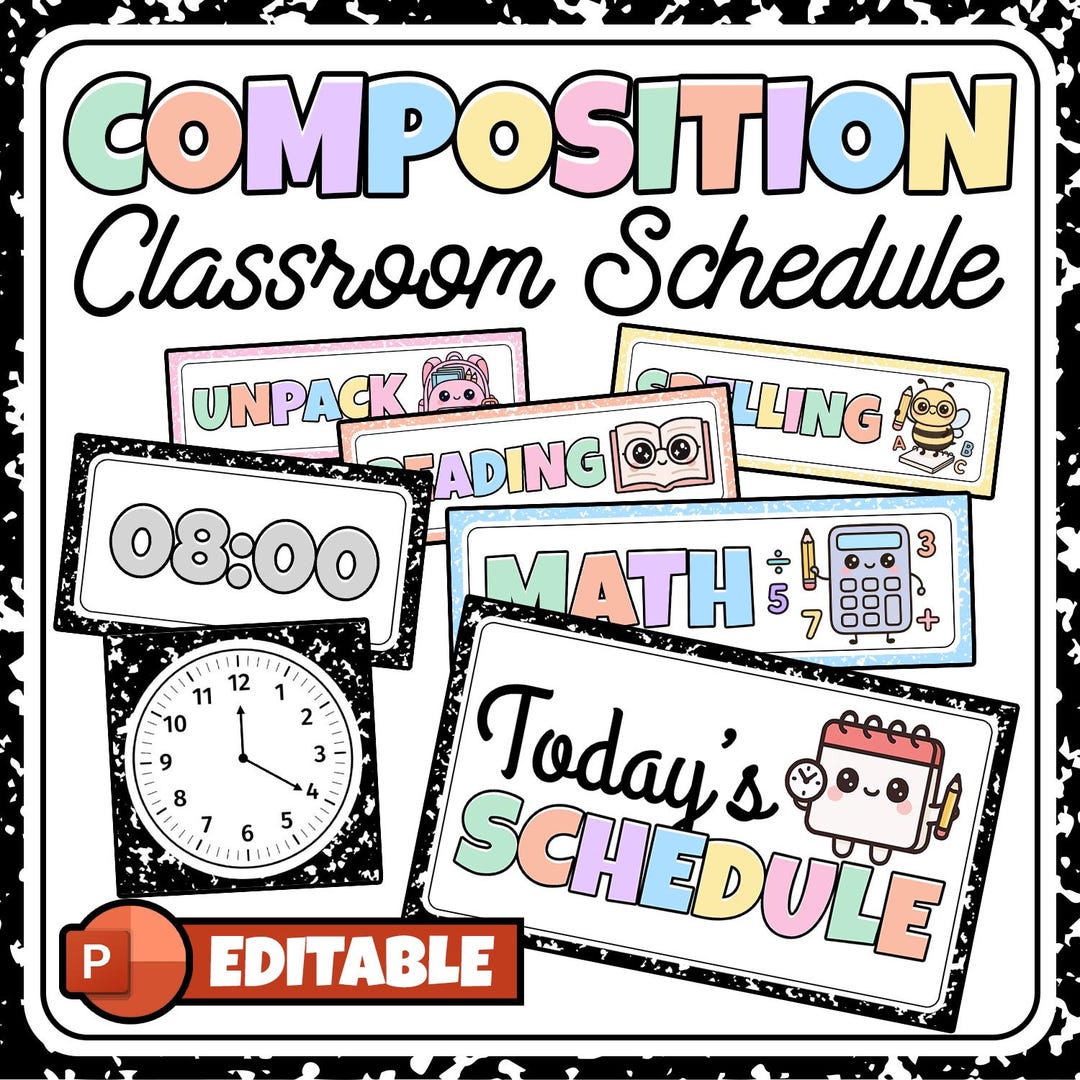 Editable Classroom Visual Schedule: Composition Notebook Theme (digital ...