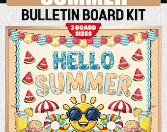 End of Year Door Bulletin Board Ideas - Hello Summer Classroom Decor Kit- Editable Name Tag