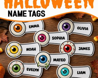 Editable Name Tag Template, Halloween Bulletin Board Spooky Eye Name Tags Set