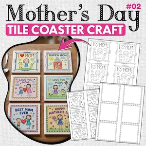 Mother's Day Tile Coaster Craft: Coloring Templates (Digital Download)