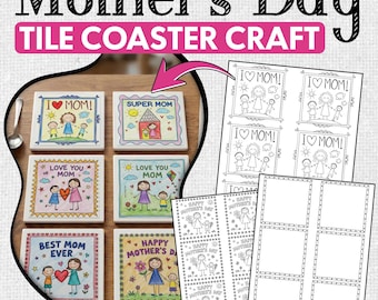 Mother's Day Tile Coaster Craft: Coloring Templates (Digital Download)