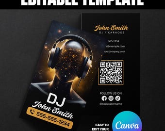 Vertical DJ Business Card Template | Editable Canva Design