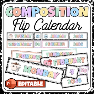 Flip Kalender Bearbeitbar | Kompositions-Notizbuch Klassenzimmer Dekor | Pastell tägliche Datum Karten