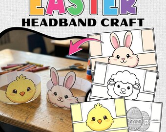 Easter Headband Craft Kit – Bunny, Chick, Lamb, Egg Designs (Coloring Activity)
