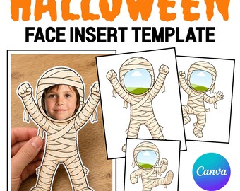 Face Template Halloween Craft, Mummy Student Photo Insert Classroom Activity