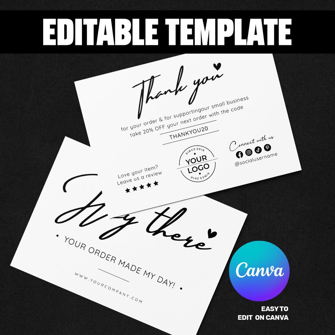 Minimalist Thank You Card Template • Editable Canva Design (digital ...