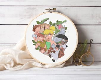 Tinker Bell Cross Stitch Pattern, Peter Pan Cross Stitch Princesses Embroidery Designs Counted Cross Stitch Cartoon Characters Embroidery
