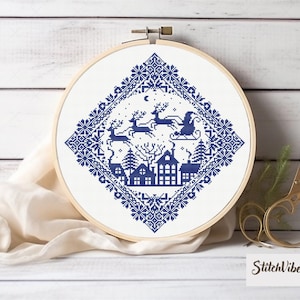 Christmas Cross Stitch Pattern, Sampler Stitch Chart, Santa Claus Cross Stitch Embroidery, Winter Cross Stitch, Christmas Sampler Pattern