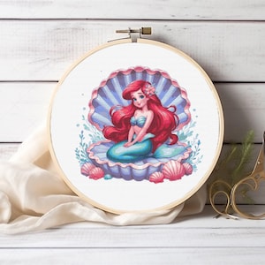 Ariel Cross Stitch Pattern Princess Embroidery Designs Counted Cross Stitch PDF Cartoon Characters Embroidery Patterns, Baby Shower Gift