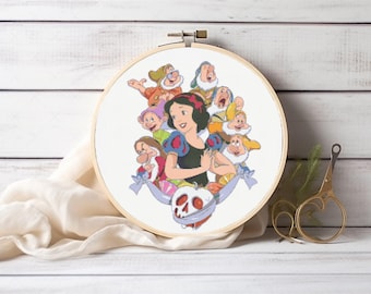Snow White Cross Stitch Pattern, Princesses Embroidery Design Counted Cross Stitch Cartoon Characters Embroidery Patterns, Gnom Cross Stitch