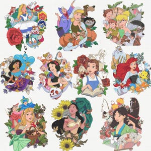 SET OF 10 Cross Stitch Pattern, Fairy Tale Cross Stitch Princesses Embroidery Designs Counted Cross Stitch Cartoon Characters Embroidery