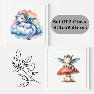 Set of 2 Cross Stitch Pattern, Dragon Cross Stitch, Dragon Cross Stitch, Cross Stitch Pattern, Animal Cross Stitch, Disney Cross Stitch
