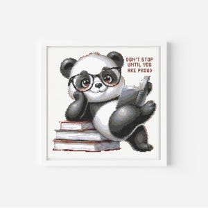 Patrón de punto de cruz de panda, punto de cruz de libro, punto de cruz de SnarkyCross, punto de cruz de maestro, patrón de dibujos animados, punto de cruz de animales, patrón de oso